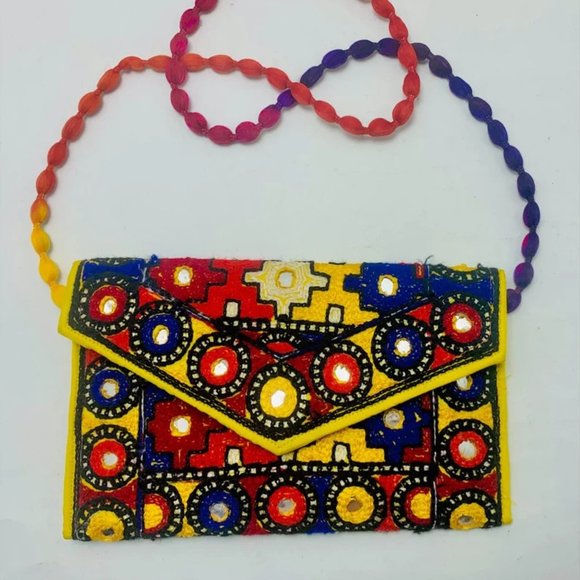 Handmade Multicolor Cross Bag, Ethnic Tribal Bag With Thread Work and Mirrors - Picture 2 of 5
